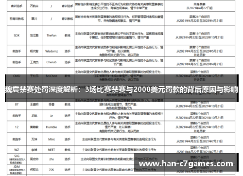 魏震禁赛处罚深度解析：3场比赛禁赛与2000美元罚款的背后原因与影响