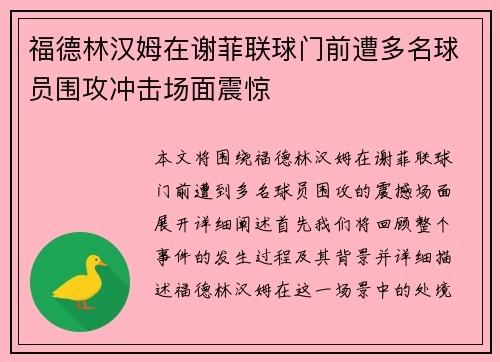 福德林汉姆在谢菲联球门前遭多名球员围攻冲击场面震惊 福德林汉姆在谢菲联球门前遭多名球员围攻冲击场面震惊